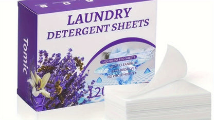 Natural Laundry Detergent Tablets 120 Dissolvable Washing Machine Laundry Detergent Tablets, Fresh Natural Floral Scent, Portable, Neat, Eco-Friendly, Plastic-Free Bottle, Efficient Cleaning (120 Pcs)