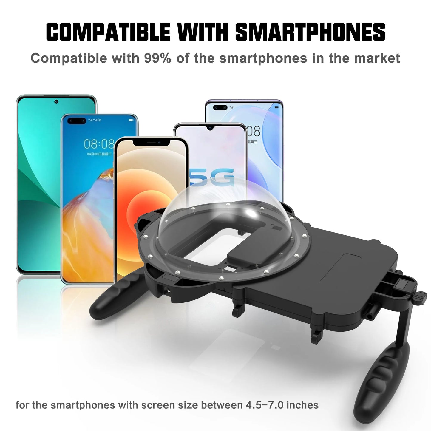 Handheld Diving Housing Dome Case for iPhone Underwater Swimming Dome Port Fit for Any Smart Phone Size from 4.5-7.0 Inches