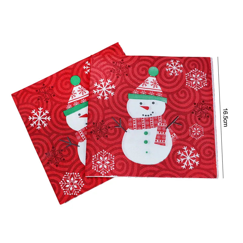 20pcs Christmas Paper Napkins Santa Claus Snowman disposable Tableware Supplies