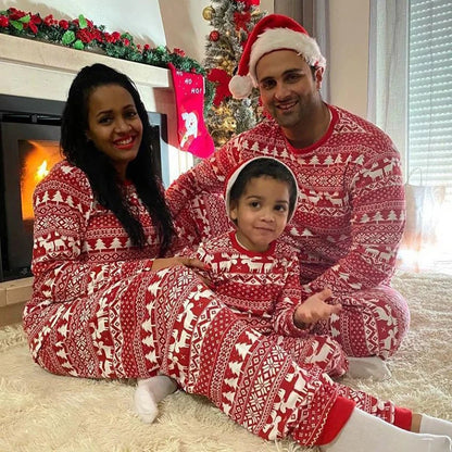 Christmas Family Matching Pajamas Outfits Set Classic Elk Red Print Adult Dad Father Mother Kids Sleepwear Baby Boy Girl Clothes