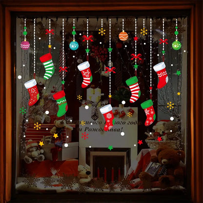 Merry Christmas Decoration for Home 2025 Wall Window Sticker Ornaments Garland