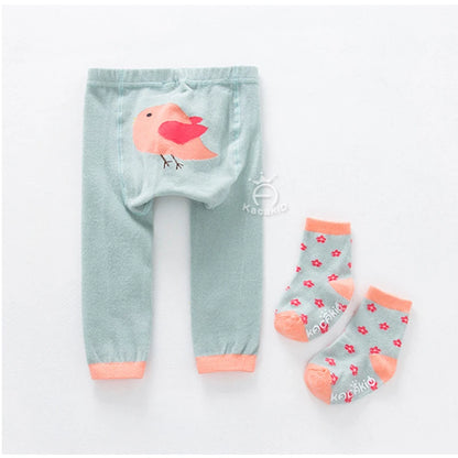 Baby Boy Girl Cartoon PP Pants with Sox Infant Toddler Animal Cotton Elastic Panti Hose Skinny Pants Kids Tights Spring