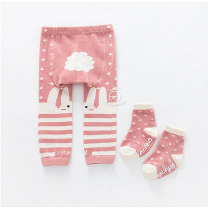 Baby Boy Girl Cartoon PP Pants with Sox Infant Toddler Animal Cotton Elastic Panti Hose Skinny Pants Kids Tights Spring