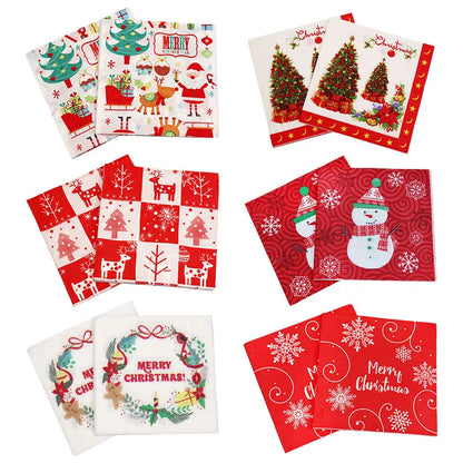 20pcs Christmas Paper Napkins Santa Claus Snowman disposable Tableware Supplies