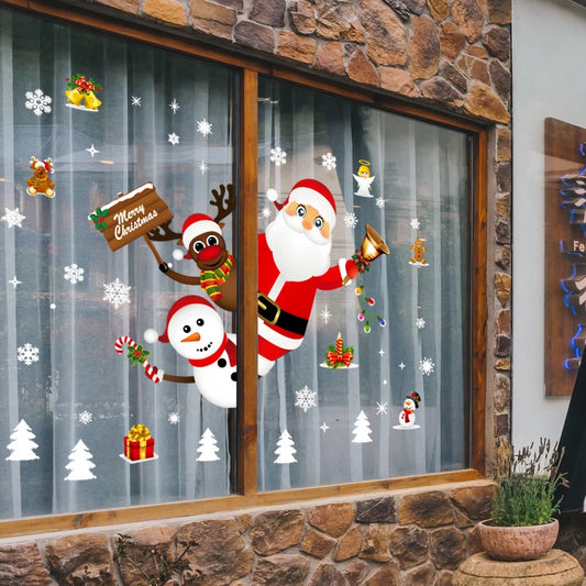 Merry Christmas Decoration for Home 2025 Wall Window Sticker Ornaments Garland