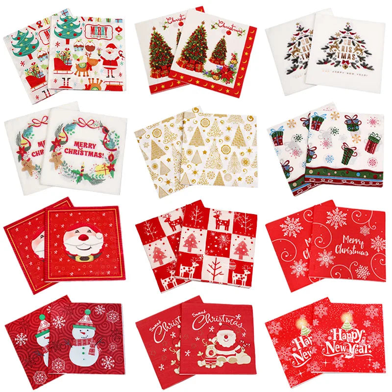 20pcs Christmas Paper Napkins Santa Claus Snowman disposable Tableware Supplies