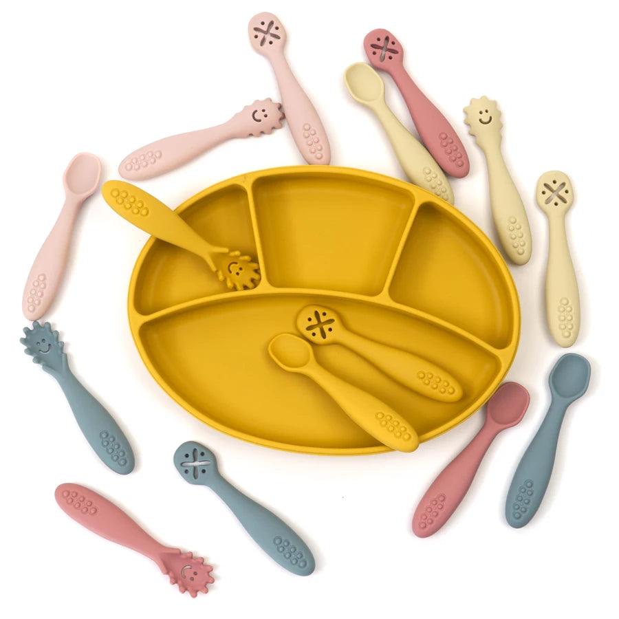 3PCS Cute Baby Learning Spoons Utensils Set Newborn Feeding Spoon Set Toddler Scoop