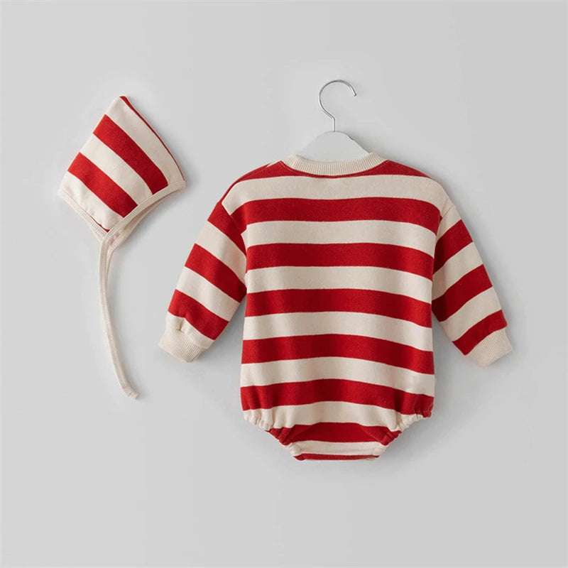 Christmas Baby Sweater Santa Clause Long Sleeve Romper Hat Heart Red White Striped Kids Children Sweatshirt Pants Clothing Sets