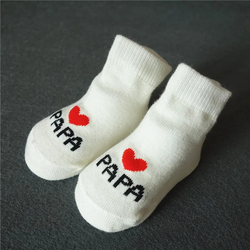 2Pairs Newborn Baby Girls Boys Socks White Cute Love MAMA PAPA