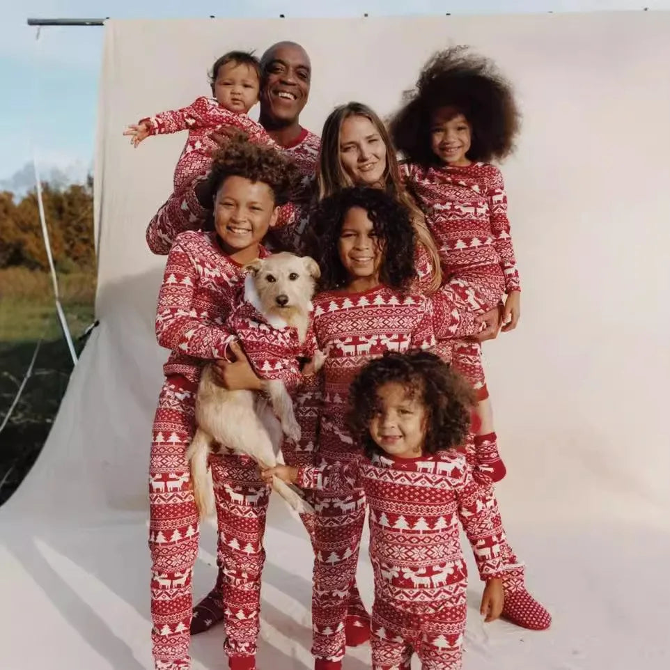 Christmas Family Matching Pajamas Outfits Set Classic Elk Red Print Adult Dad Father Mother Kids Sleepwear Baby Boy Girl Clothes