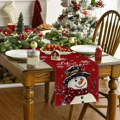 Linen Christmas Table Runner Snowman Dining Table Cover Tablecloth Navidad Noel Decorations 2025