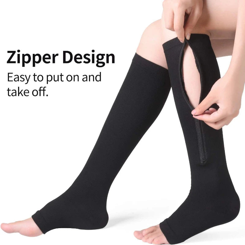 Medical Zipper Compression Sock Women Men High Elasticity Nylon Closed Toe Pressure Stocking for Edema Varicose Veins