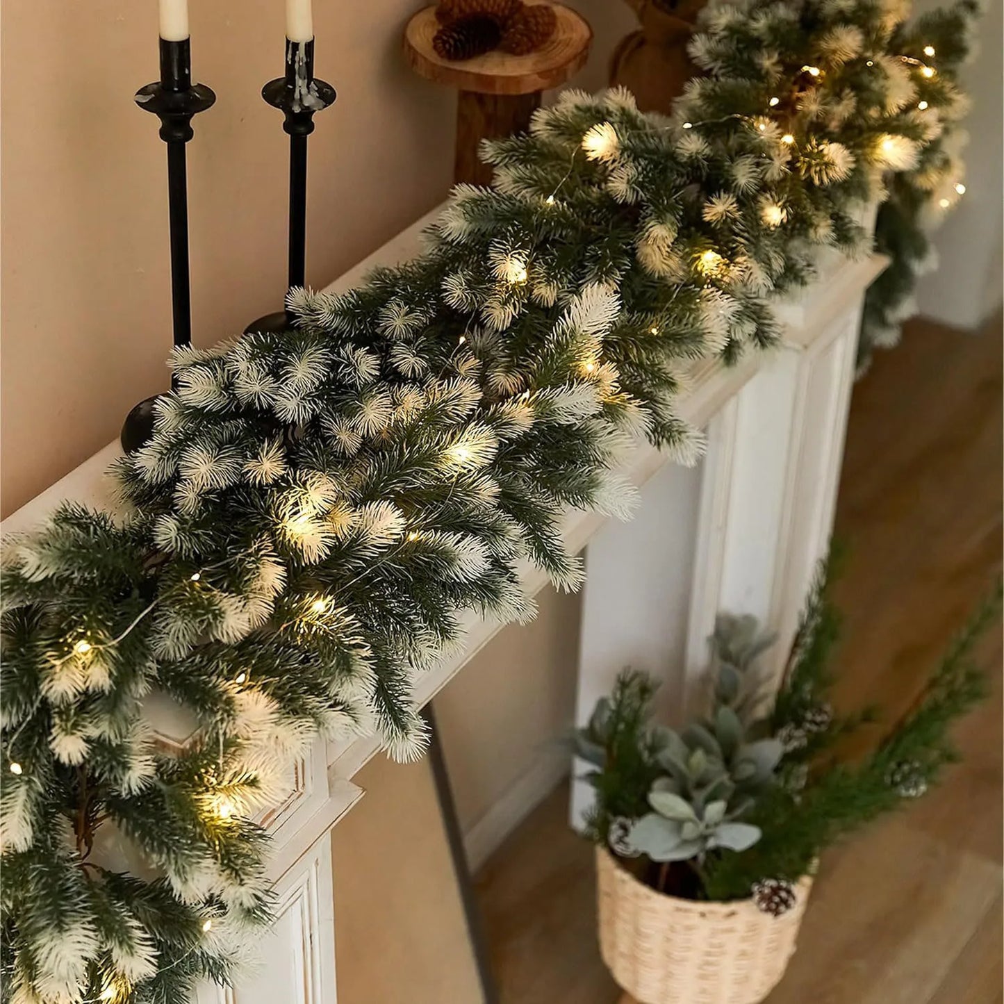 5.9 Feet Pre-Lit Christmas White Green Garland with Lights Holiday Decorations