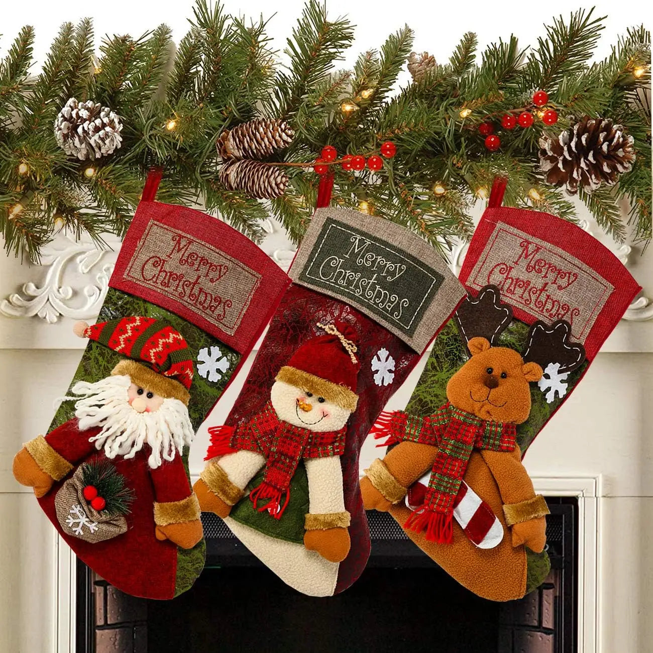 Christmas Stockings Classic Large Santa, Snowman, Reinder