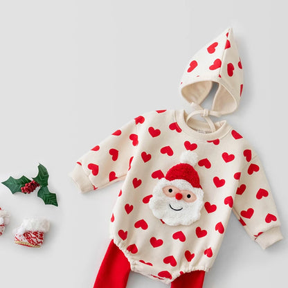 Christmas Baby Sweater Santa Clause Long Sleeve Romper Hat Heart Red White Striped Kids Children Sweatshirt Pants Clothing Sets