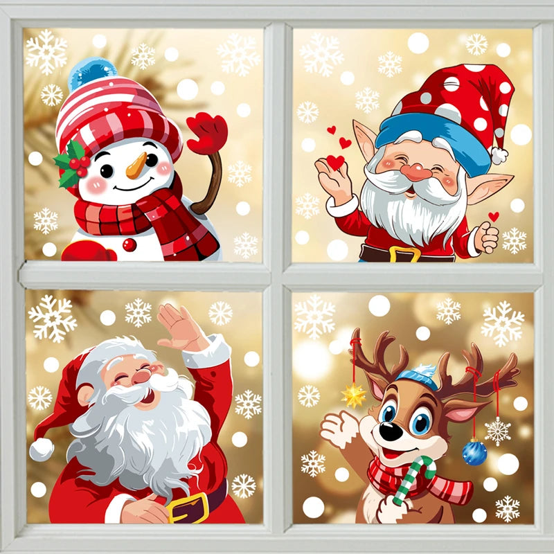 2025 Santa Claus Reindeer Window Glass Stickers Snowman Electrostatic Wall