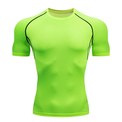 Camiseta esportiva masculina de secagem rápida, manga curta, camiseta esportiva, academia, fitness, camiseta de compressão, treinamento, corrida, camiseta masculina Rashgard