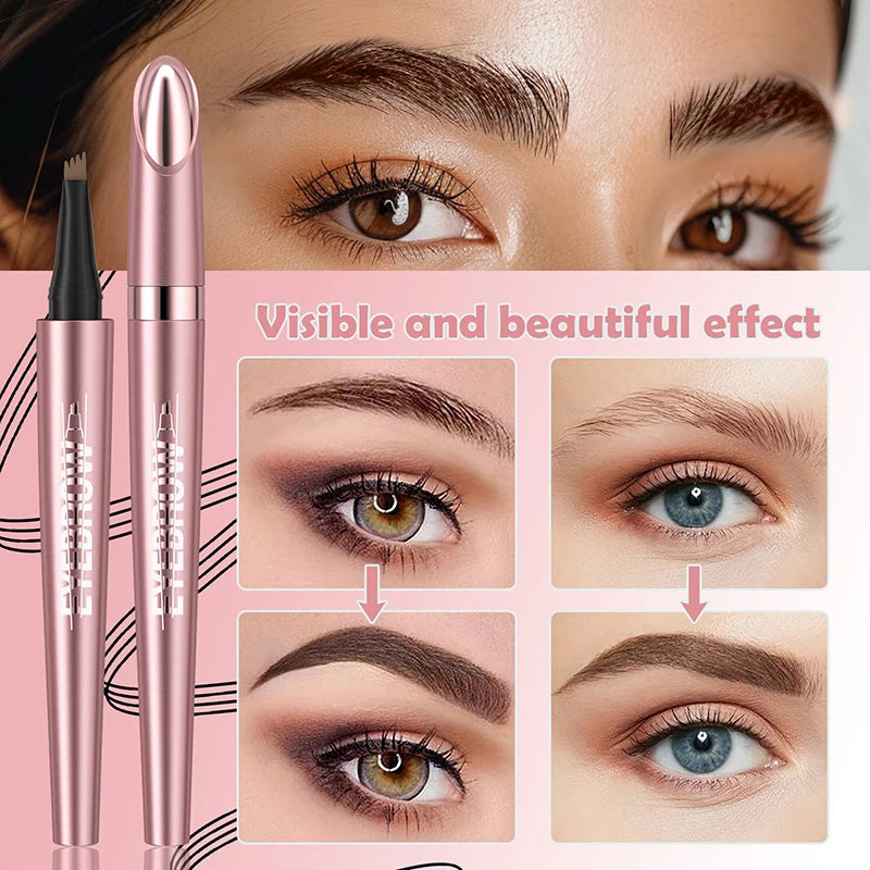 4 Fork Tip Eyebrow Pencil 3D Microblading Waterproof Dark Brown Natural Color Fine Stroke Magic Eyebrow Pencil