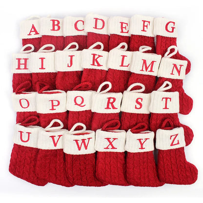 Christmas Stocking Name Letter Red Snowflake DIY Alphabet Knitting Stocking