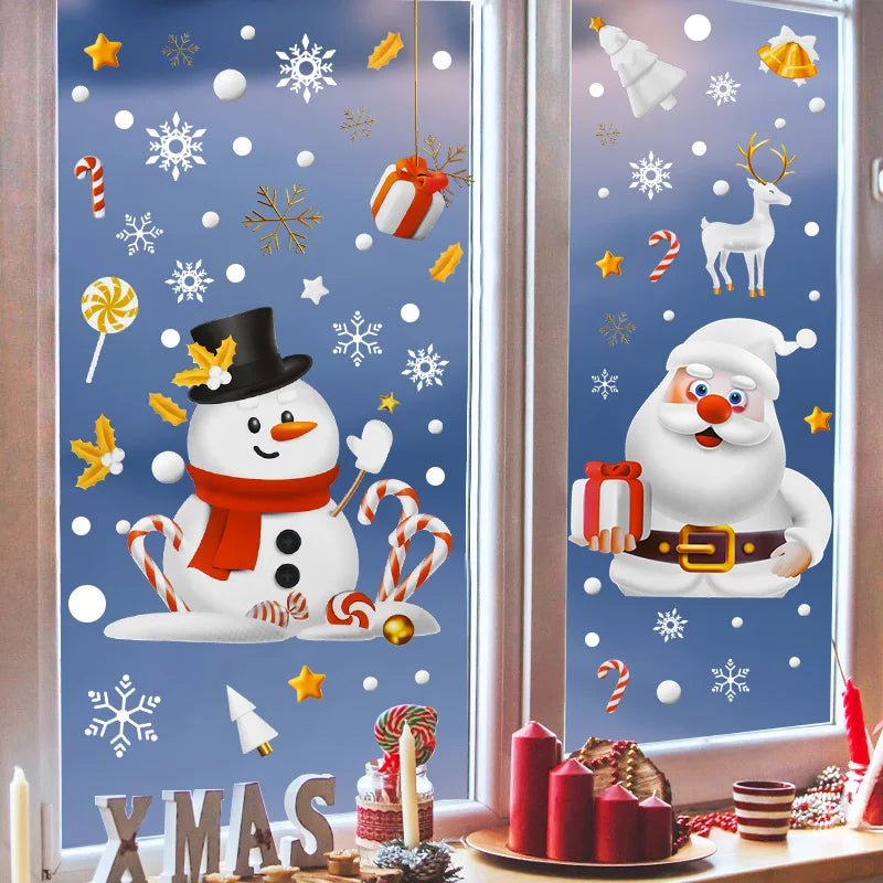 Christmas Window Sticker Santa Claus Snowman Glass Set Decoration Wall Decal 2025