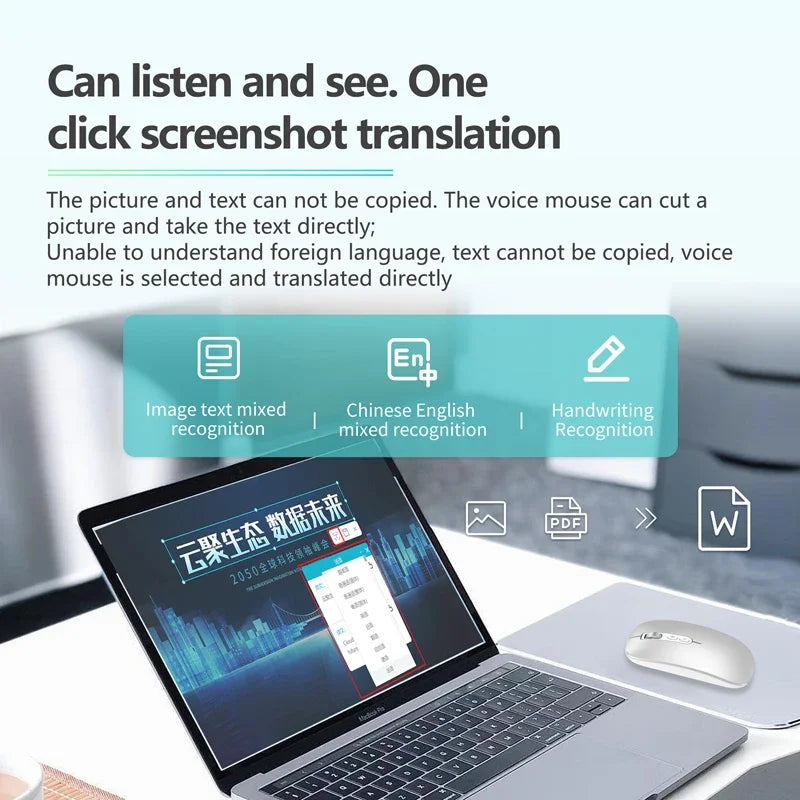AI Smart Wireless Mouse Voice Control 40+ Languages Input Auto Translate Adjustable DPI Bluetooth Rechargable for Windows/PC