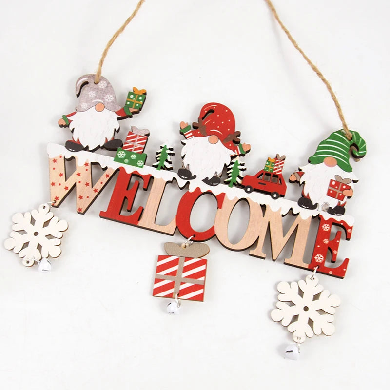 Gnome Santa Claus Wooden Hanging Ornament Merry Christmas Decoration for Home Door