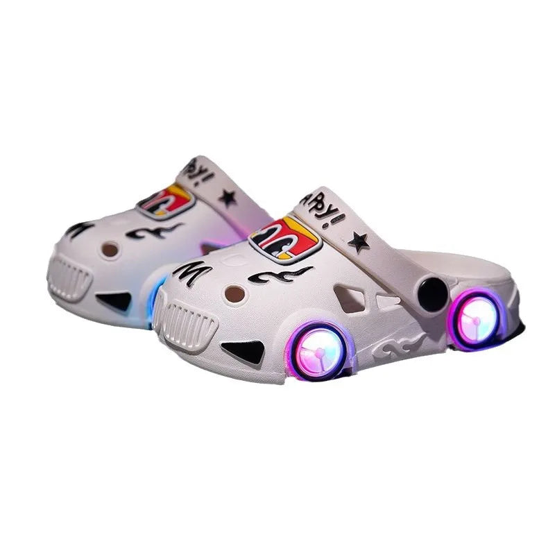 Children Slippers LED Lighted Boys Girls Hole Shoes Anti Slip Soft Sole Beach Sandals Cartoon Car Glowing Kids Shoes