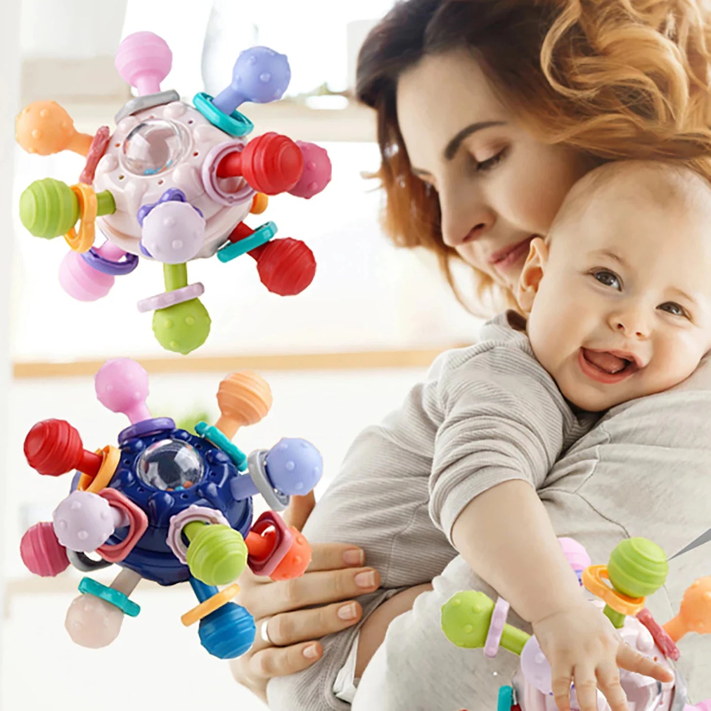 Montessori Baby Toys 0 12 Months Rotating Rattle Silicone Teething Toys Ball Grasping Activity Development Baby Sensory Toy