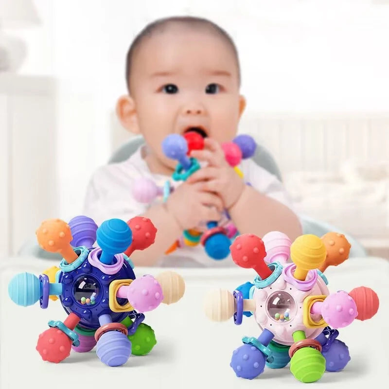 Montessori Baby Toys 0 12 Months Rotating Rattle Silicone Teething Toys Ball Grasping Activity Development Baby Sensory Toy