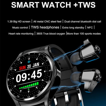 Smart Watch GT66 TWS 2 in 1 Earbuds Wireless Headset Women Bluetooth Call Heart Rate Tracker Earphones Smartwatch