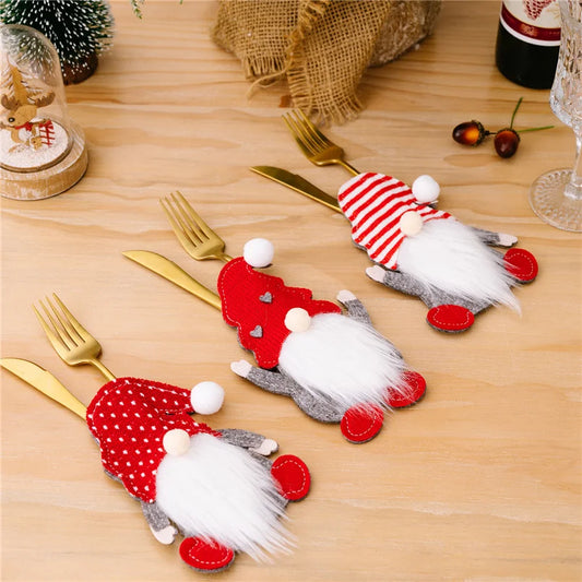 4/2/1PCS Xmas Cutlery Bag Santa Claus Knife Fork Storage Pocket Bag Tableware Decorations Home