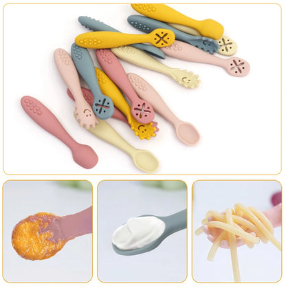 3PCS Cute Baby Learning Spoons Utensils Set Newborn Feeding Spoon Set Toddler Scoop