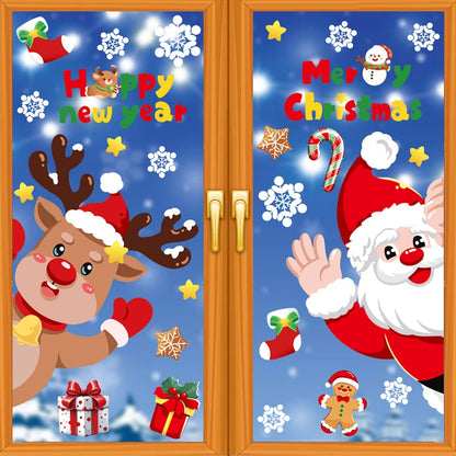 2025 Santa Claus Reindeer Window Glass Stickers Snowman Electrostatic Wall