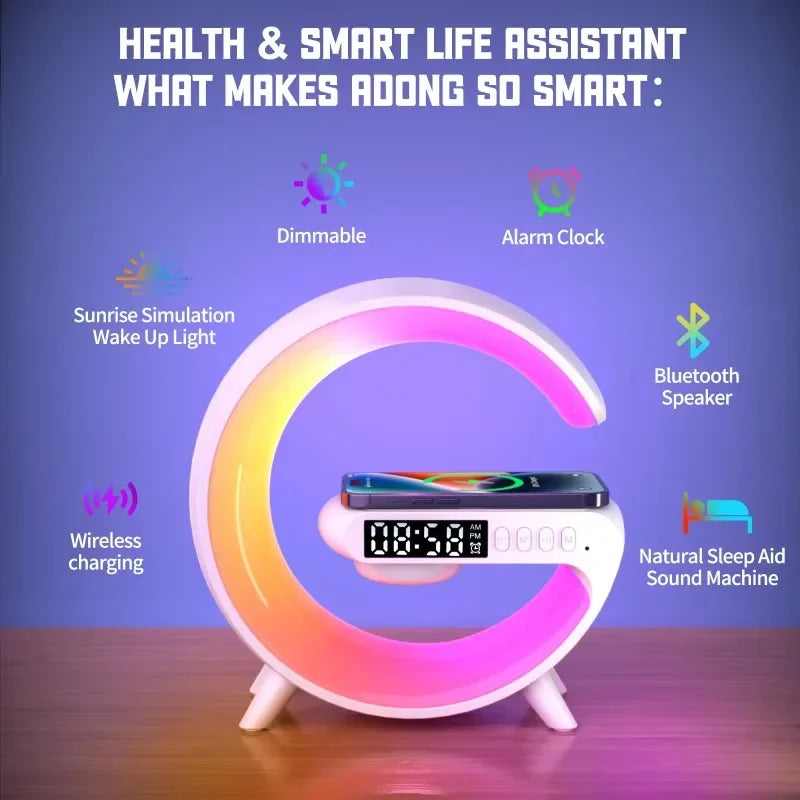 Fast Charging Wireless Charger Desk Lamp LED Smart Wake Up Light RGB Night Light Bluetooth Speaker for Bedroom Bedside Game Room