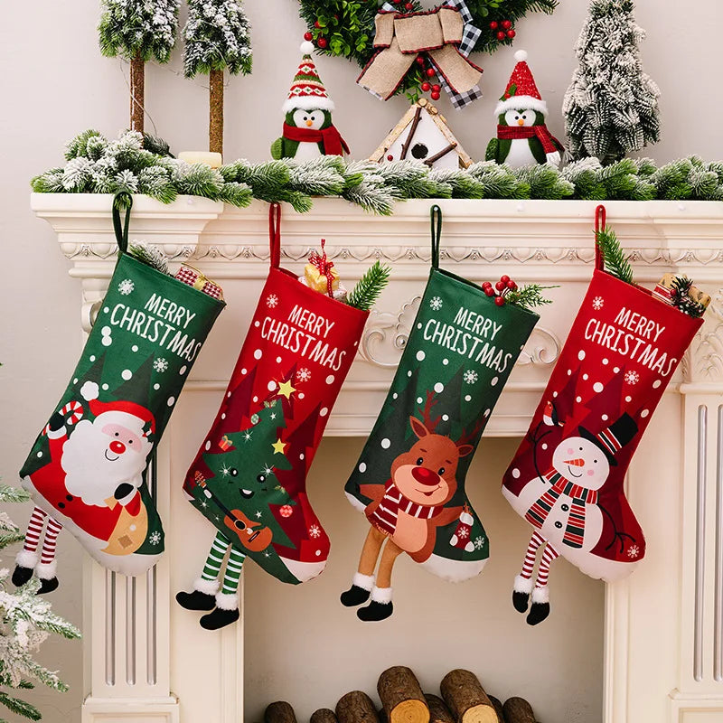 Christmas Stocking Large Santa, Snowman, Tree and Reindeer