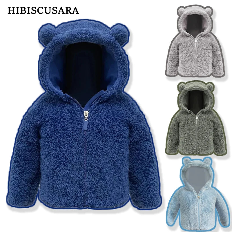 Winter Fleece Coats for Kids Baby Boys Girls Warm Jacket Bear Hoods Infant Toddler Outerwear Hooded Clothes Velvety