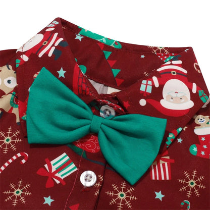 Baby Boy Shirt For Christmas Infant Toddler Short Sleeve Santa Claus Shirts Romper with Bowtie Boys Xmas Clothes Red Green