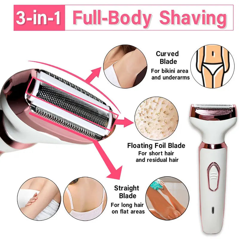 4 in 1 Electric Razor for Women Shaver Lady Shaver Body Hair Trimmer for Armpit Bikini Arm Leg Face Mustache Portable Painless