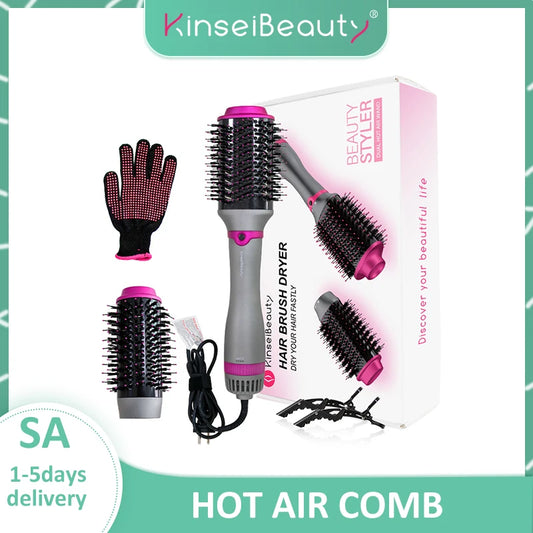 Woman brushing hair brush 2 In 1 Electric Hot Air Brush One Step Professional Salon Hair Styler Electric Ion Blow Dryer Brush