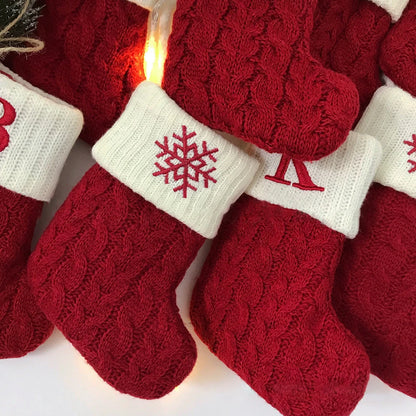 Christmas Stocking Name Letter Red Snowflake DIY Alphabet Knitting Stocking