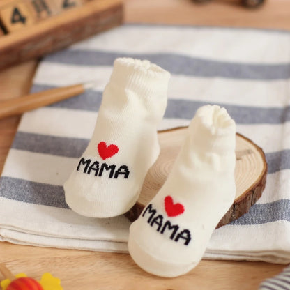 2Pairs Newborn Baby Girls Boys Socks White Cute Love MAMA PAPA