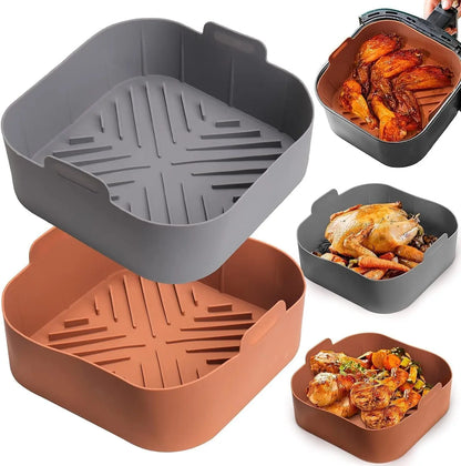 Air Fryer Silicone Tray, Oven Baking Liner, Pizza Fried Chicken Bowl, Reusable Pan Fryer Basket, Parchment Paper Replacement, 20