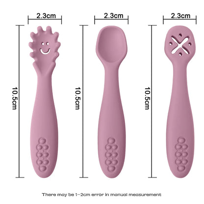 3PCS Cute Baby Learning Spoons Utensils Set Newborn Feeding Spoon Set Toddler Scoop