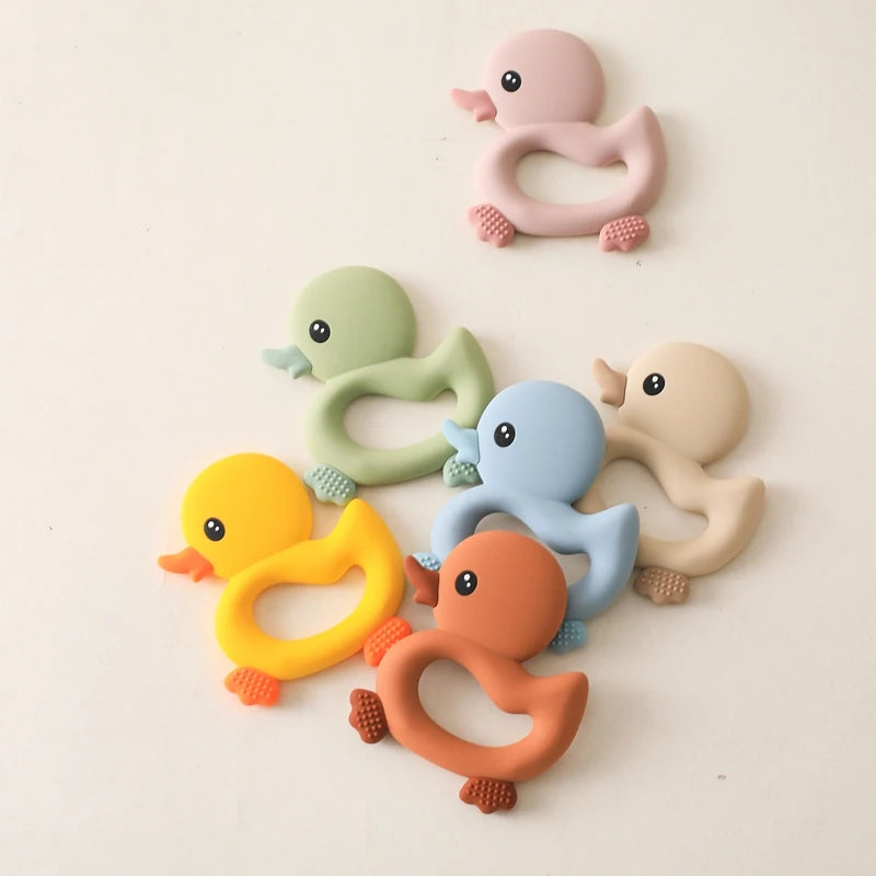 Baby Teether Food Grade Silicone Teethers Cartoon Animals Duck DIY Nursing Teething Pacifier Clip Baby Toy Teething Accessories