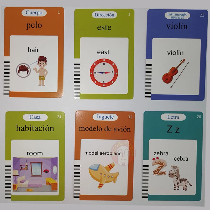 Cartão de memória flash inglês russo espanhol francês palavras visuais jogos abc aprendizagem idioma crianças educação brinquedos montessori livro de leitura