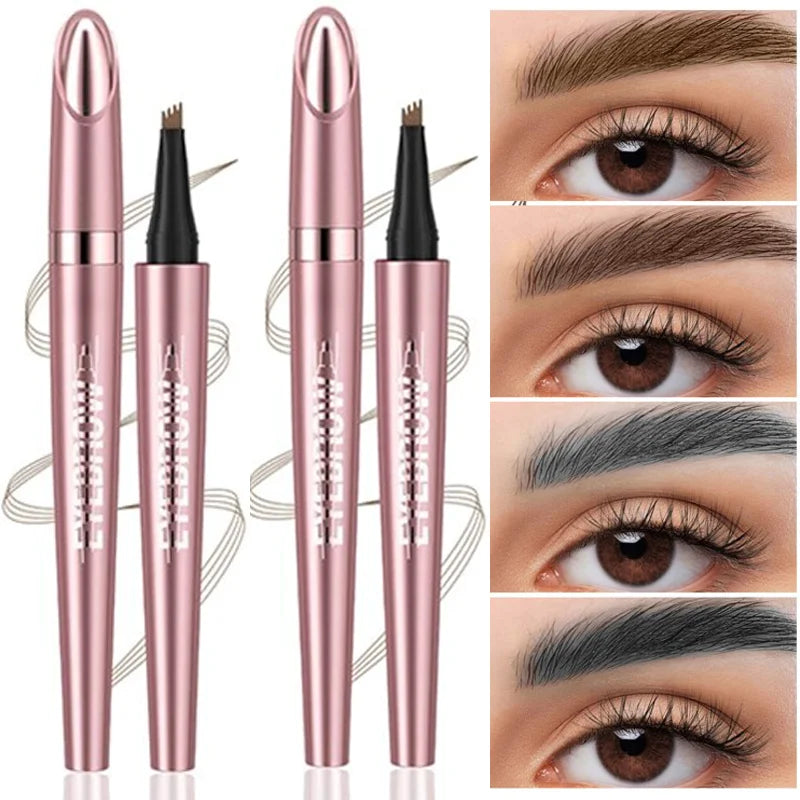 4 Fork Tip Eyebrow Pencil 3D Microblading Waterproof Dark Brown Natural Color Fine Stroke Magic Eyebrow Pencil