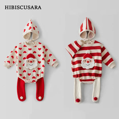 Christmas Baby Sweater Santa Clause Long Sleeve Romper Hat Heart Red White Striped Kids Children Sweatshirt Pants Clothing Sets