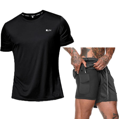 Conjuntos de corrida masculinos, roupas esportivas de verão, roupas de ginástica, camisetas de secagem rápida + roupas esportivas curtas, treino, agasalho esportivo