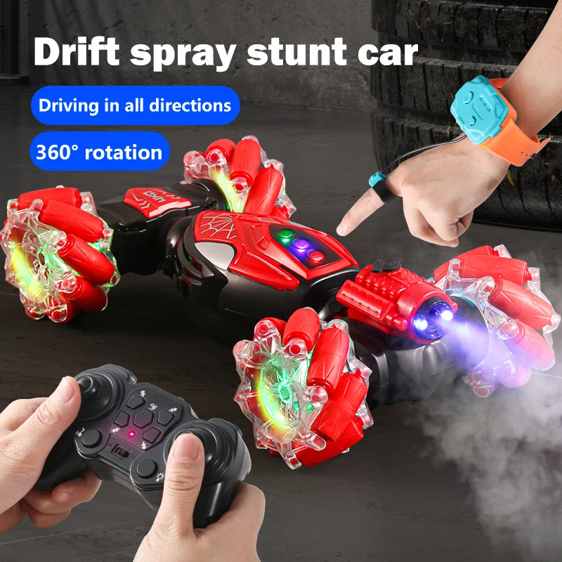 Newest RC Stunt Car 2.4G Remote Control Cars RC Watch Gesture Sensor LED Rotation Gift Electronic Toy for Kids Boys