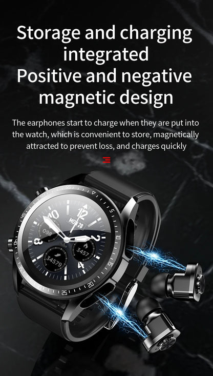 JM03 Headset Smart watch With Earbuds TWS Bluetooth Call Music Control Blood Pressure Detect Smartwatch For Men Android IOS